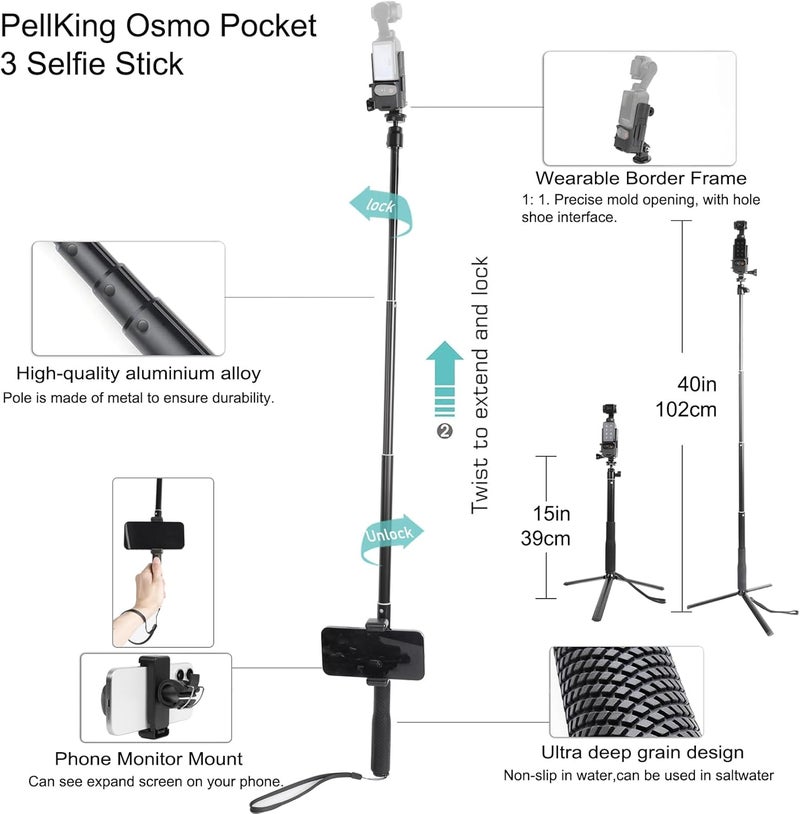 PELLKING مجموعة ملحقات 21 في 1 لجهاز OSMO Pocket 3 Xtra Muse، تشمل حقيبة صلبة، قاعدة مغناطيسية، قاعدة مكتبية، عصا سيلفي، حامل ثلاثي، حامل صدر، حامل هاتف محمول، واقي شاشة، مشبك حقيبة ظهر - Image 2